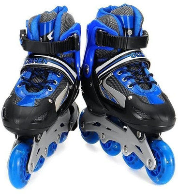 CRAZYABBS New Inline Skates, Adjustable Inline Roller Skates for Boys Kids & Girls In-line Skates - Size 5-9 UK(Blue)