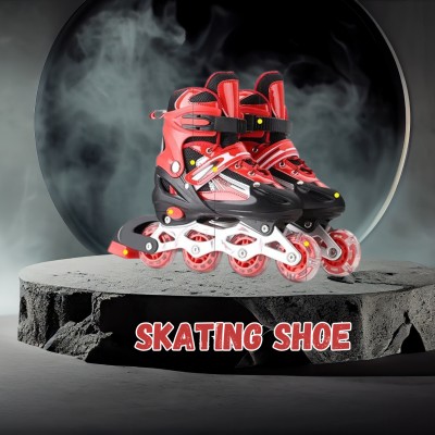 calyxia 4 Wheels Adjustable Inline Skates Skating Shoes Red In-line Skates - Size Free  UK(Red)