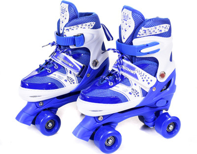 IRIS Roller Skates for Kids, PVC Wheel with Adjustable Double Row Skate Rollerblades for Beginners/Children/Boys/Girls (Size: 1-3 UK) Quad Roller Skates - Size 1-3 UK(Blue)