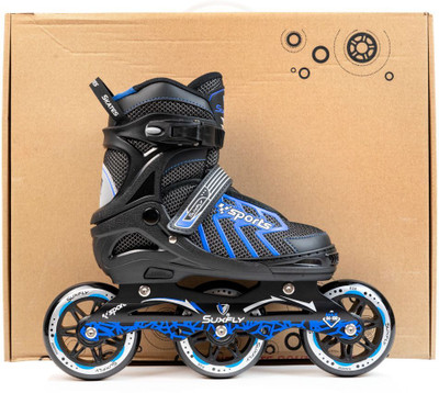 BJIK 3 Wheel Inline Liner Roller Skating Shoes for Boys and Girls Age 6 to 10 Years In-line Skates - Size 6-9 UK(Blue)
