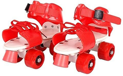 Wild Panda Adjustable Quad Roller Skates for Kids Age Group 5-15 Years Skating Shoes Quad Roller Skates - Size 18 CM -23 CM UK(Red, Multicolor)