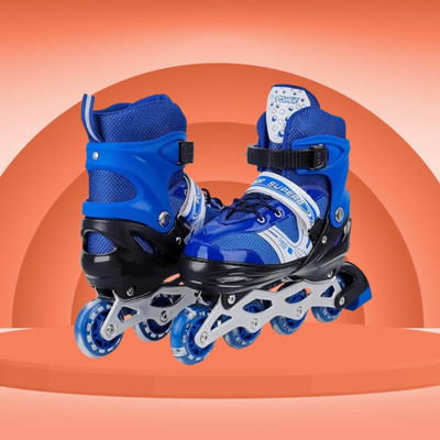 HouseOfCommon New Skate High Adjustable Shoes 4 Wheeler Aluminum Body LED Light On Wheel In-line Skates - Size 2025-11-08 UK(Blue)