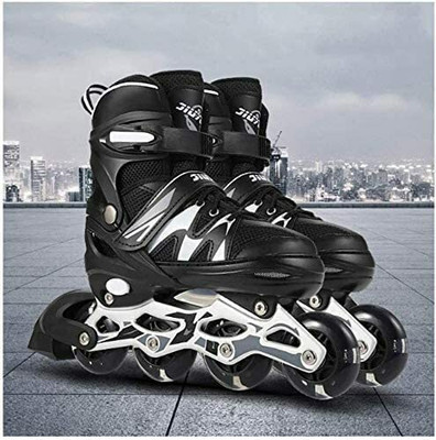 voltama Running Shoes For kids Skatings In-line Skates - Size  Adjustable All Pure PU Wheels It Has Aluminum-Alloy Which is Strong Wheels UK(Black)
