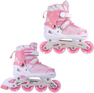 Black mirror Skating Shoes Inline Skates w/ Light Up Wheels LED Flashing Roller Skates Shoe Skates - Size 6-14 YR UK(Pink, White)