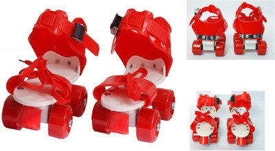 CrazyBuy Adjustable Roller Skates RED 4 Wheel Skating Shoes for Kids Age Group 4-12 Years Quad Roller Skates Quad Roller Skates - Size 6-8 UK(Red)