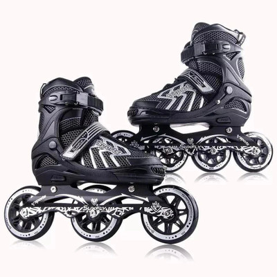 RUMQOL 3 Wheel Inline Skates Skating Shoes for Boys and Girls Quad Roller Skates - Size 4 to 12 UK(Black)