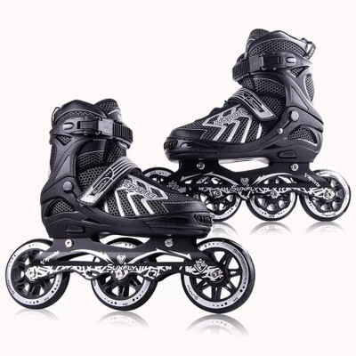 Simran Enterprise 3 Wheel Inline Skates Skating Shoes for Boys and Girls In-line Skates - Size Free UK(Black)