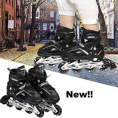 HouseOfCommon Inline Skating Shoes with LED Light on Wheels for Boy & Girls inline skating In-line Skates - Size 2025-11-08 UK(Black)
