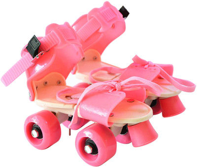 Zurie Toy Collection Roller Skates Double Row Beginner Roller Skates For Kids Quad Roller Skates - Size 4 TO 9 UK(Pink)