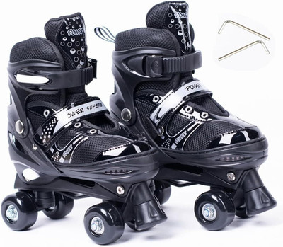 IRIS Roller Skates for Kids, PP and PVC Wheel with Adjustable Quad Roller Skates - Size Mudium UK(Black)
