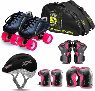Jaspo Skater Girl Pro Shoe Skate Combo(Helmet+Knee+Elbow+Wrist+Bag) (Age 12-13 yrs) Skating Kit