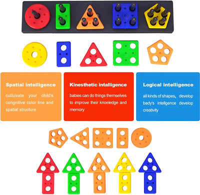 BHVMEY Geometric Blocks Stacker Shape Sorter Column Puzzle Stacking Set for Kids(Black)