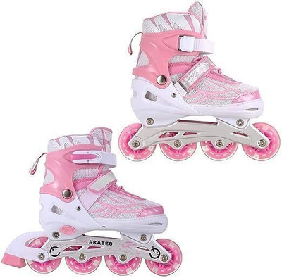 CountryLink Best Skate High Adjustable Shoes 4 Wheeler Aluminum Body LED Light On Wheel In-line Skates - Size 8-11 UK(Pink)