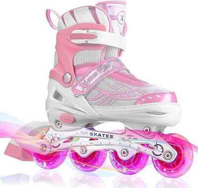 JR CLUB Skating Super High Adjustable Shoes 4 Wheeler In-line Skates - Size 5.5 UK(Pink)