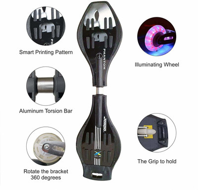 CountryLink Aluminum 360 Degree Rotating Alloy Two Wheel Wave Board Wheel Skating, with Carry Bag LED Flash Colorful Lights on Wheels Up to 160KG, Waterproof Army Design Bag ( Multicolor ) 9 inch x 5 inch Skateboard(Multicolor, Pack of 1)