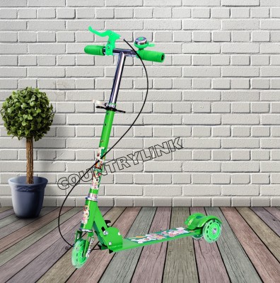 CountryLink Scooter for Kids 3Wheeler Foldable Kick Skating Cycle with LED Light,Brake &Bell 6 inch x 15 inch Skateboard(Green, Pack of 1)