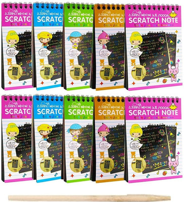 KRYTONE A6 Rainbow Scratch Drawing Book 10 Pages for Kids Arts and Crafts Sketch Pad(40 Sheets, Pack of 4)