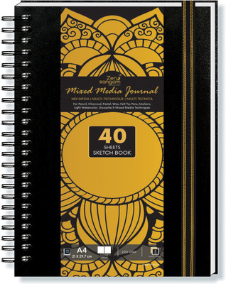 Zen Sangam Express your Mind Spiral Portrait A4 Artists' Sketch Book HardBound-200GSM-80Pages(40 Sheets), Acid Free Cartridge Paper Archival- Size:(29.7 cm x 21 cm) - for Pencils, Chalk, Oil Pastels, Crayons – Portrait Sketch Pad(40 Sheets)