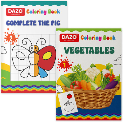 dazo A4 Coloring Book for Kids |Vegetables + Complete The Pic Activity Book | Drawing Sketch Pad(16 Sheets, Pack of 2)