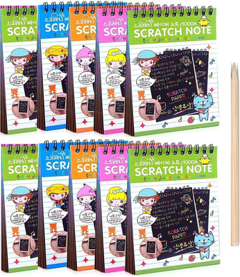 KRYTONE A5 Size Rainbow Scratch Paper Art Books agic Doodle Note Pad for Kids Sketch Pad(100 Sheets, Pack of 10)