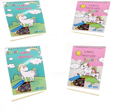 Crowd Clicks ® Scratch Note Pad | 4 wooden stylus stick | Pack 0f 4 | Sketch Pad(32 Sheets, Pack of 4)