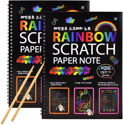KRAFTMASTERS A4 Rainbow Art Scratch Paper Book Sheets with Stylus, 10 Pages, Multicolor Sketch Pad(10 Sheets, Pack of 2)