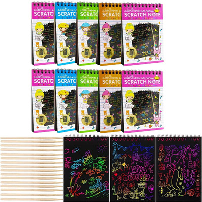 BM RETAIL A5 Drawing Book 100 Pages Rainbow Scratch Paper Notes Scratch Art Activity Books Sketch Pad(100 Sheets, Pack of 10)