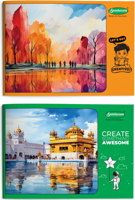 SUNDARAM Drawing Book Collection D-7 Orange & D-5 Green | 36 Pages Each | Pack of 12 Each Sketch Pad(36 Sheets, Pack of 24)