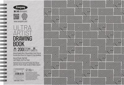 ANUPAM Ultra Artist Book A4 Wiro Bound Sketchbook Acid Free Paper 200Gsm Sketch Pad Sketch Pad(25 Sheets)