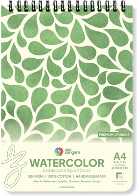 Zen Sangam Express your Mind Watercolor Book Spiral Landscape 300 GSM Cold Pressed - A4 size Sketch Pad(20 Sheets)