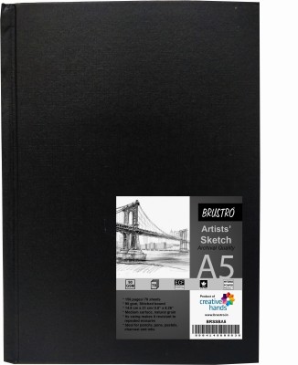 BRuSTRO Artists Stitched Bound Sketch Book, A5 Size, 156 Pages, 90 GSM Sketch Pad(78 Sheets)