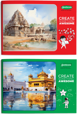 SUNDARAM Drawing Book Collection | D-3 (Red) & D-5 (Green) |36 Page Each| Pack of 12 Each Sketch Pad(36 Sheets, Pack of 24)
