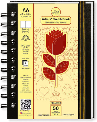 Zen Sangam Express your Mind A6 Wiro Bound 160 GSM Sketchbook |Size 14.8x10.5cm | Artist Drawing Book Sketch Pad(50 Sheets)