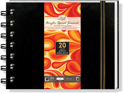 Zen Sangam Express your Mind A6 Spiral Acrylic Pad-Landscape-300 GSM-Cold Pressed Sketchbook-Black Sketch Pad(20 Sheets)
