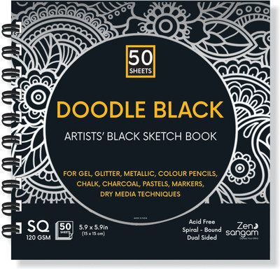 Zen Sangam Express your Mind Doodle Black Paper Sketchbook Drawing Note, 15cm x 15cm (Square) - 120GSM - 50 Sheets (100 Pages) - Wiro Spiral Black paper sketch book Sketch Pad(50 Sheets)