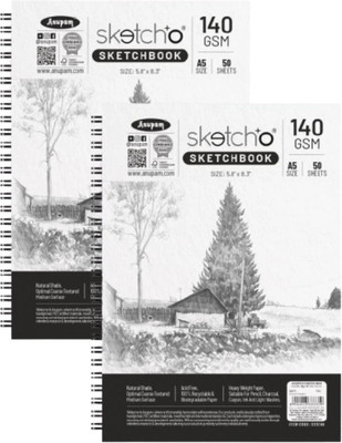 ANUPAM Sketch-O Sketchbook A5 140GSM Durable Acid Free Drawing Paper Side Spiral Bound Sketch Pad(50 Sheets, Pack of 2)