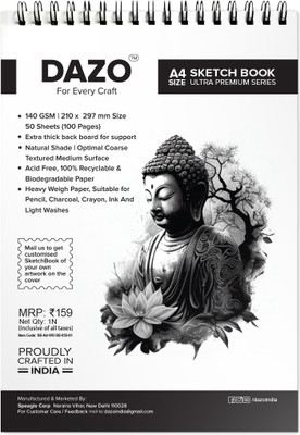 dazo Sketch Book A4, 100sheets , 140GSM (Premium Quality) Drawing Book (100 Sheets) Sketch Pad(50 Sheets)