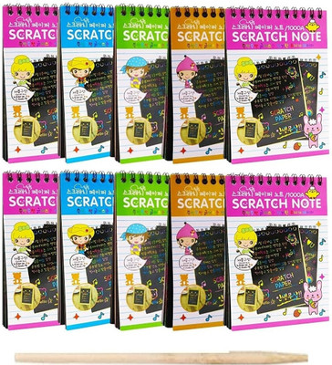 KRYTONE A6 Rainbow Scratch Drawing Book 10 Pages for Kids Arts and Crafts Sketch Pad(40 Sheets, Pack of 4)