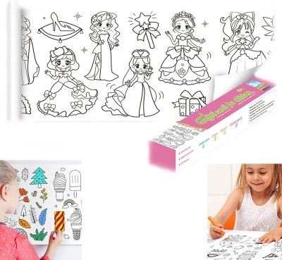 KolorFish Coloring Re-Stick Drawing Paper Roll for Kids, 118X12 Inch Large (Princess) Sketch Pad(1 Sheets)