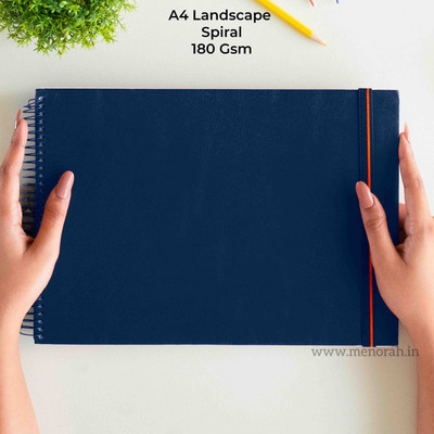 MENORAH A4 - Landscape Artist Sketchbook -Metal Spiral Bound-Completely Handmade Sketch Pad(50 Sheets)