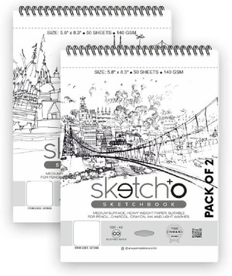 ANUPAM Sketch-O Sketchbook A5 140GSM Top Spiral-Bound Sketchpad Durable Acid Free Paper Sketch Pad(50 Sheets, Pack of 2)