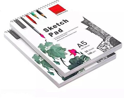 QUAKEL 50 Sheet A5 Sketchbook Pack of 2-5.8x8.3 Inch 140 GSM|Top Spiral-Bound Sketchpad Sketch Pad(50 Sheets, Pack of 2)
