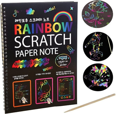Prescent A4 Size Rainbow Art Scratch Paper Book Sheets with Stylus, 10 Pages, Multicolor Sketch Pad(10 Sheets)