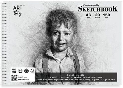 LITTLE BIRDIE Sketch Book Premium Quality A3 Wire O Binding 150gsm 20Sheets Sketch Pad(20 Sheets)