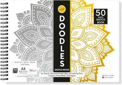 Zen Sangam Express your Mind Artists' A4 Doodles Sketch Book - 11.7 x 8.3 Inch (50 Sheets) - Spiral-Bound Sketchpad for Beginners - Acid Free Paper for Doodling Sketch Pad(50 Sheets)