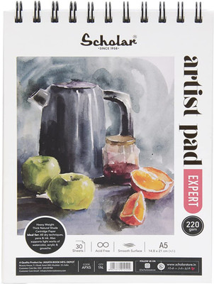 Scholar Artist Expert (220 GSM, Natural Shade Cartridge Paper, Wiro Bound) (A5) (Set of 2) Sketch Pad(30 Sheets)