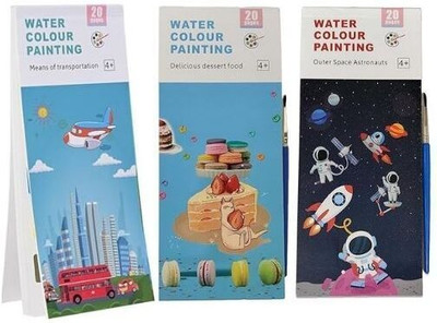 TRENDWAVE Watercolour Painting Notebook for Kids, 20 Pages & 1 Paint Brush, Pack of 3 Sketch Pad(20 Sheets, Pack of 3)