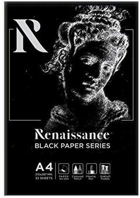 Renaissance Black Paper Pad A4 Size 150 GSM with 32 sheets for sketching and Art Sketch Pad(32 Sheets)