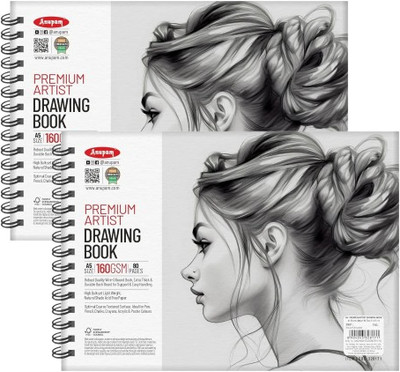 ANUPAM Premium Artist Drawing Book Wiro Bound Natural Shade Acid Free Paper A5 160GSM Sketch Pad(40 Sheets, Pack of 2)