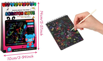 AccuPrints Scratch Notepad Pack of 2 with Magical Rainbow Color, Notepad with Pencil Stick Sketch Pad(10 Sheets, Pack of 2)